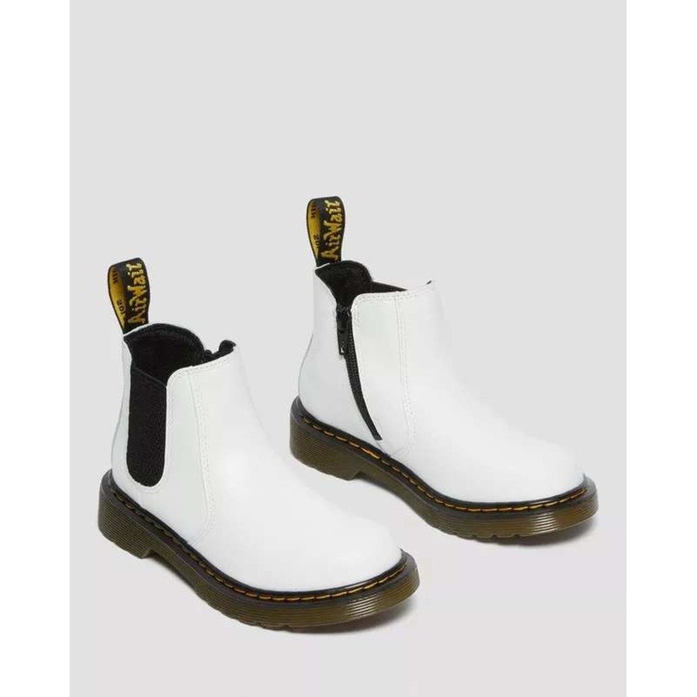 Dr. Martens 2976 Junior White Leather Chelsea Boots Side Zip Girls 6 Boys 5
